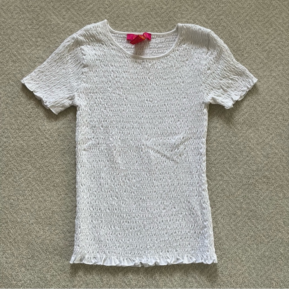 NWOT Catherine Malandrino Short Sleeve Smocked Top in White